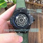 Copy Hublot Big Bang Sang Bleu Black Diamond Bezel Green Leather Strap Limited Mens Watch